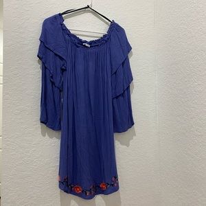 Lizzy Dizzy - Blue Crinkle off the shoulders Dress - L -